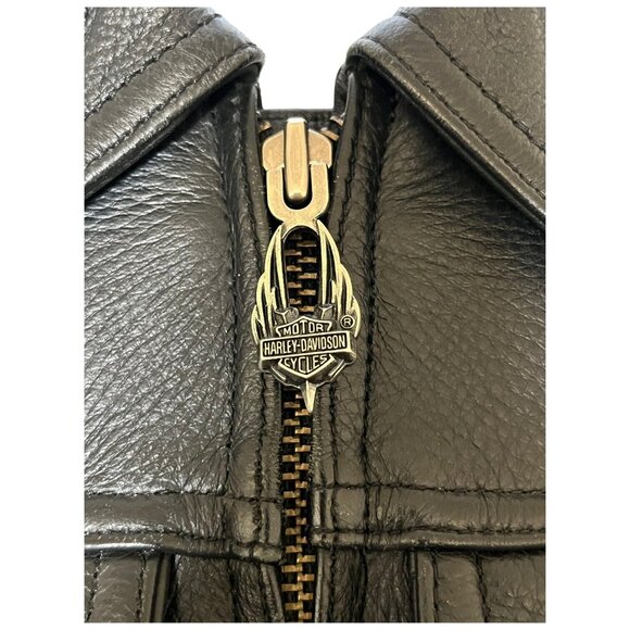 Harley Davidson Womens Black Leather Moto Jacket M Nevada Vented Zip Liner 98122 - Picture 11 of 16